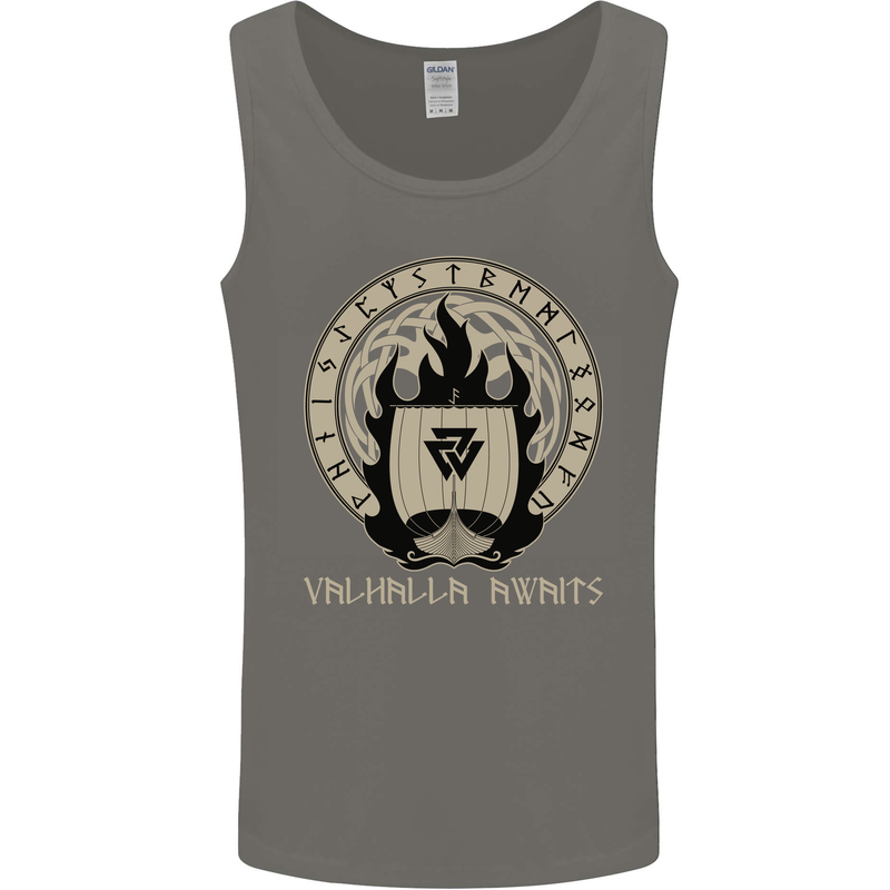 Vikings Valhalla Awaits Valknut Symbol Odin Mens Vest Tank Top Charcoal