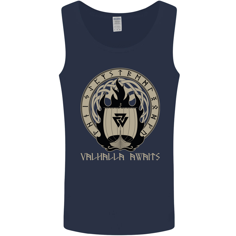 Vikings Valhalla Awaits Valknut Symbol Odin Mens Vest Tank Top Navy Blue
