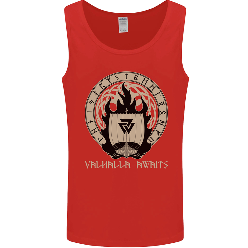 Vikings Valhalla Awaits Valknut Symbol Odin Mens Vest Tank Top Red