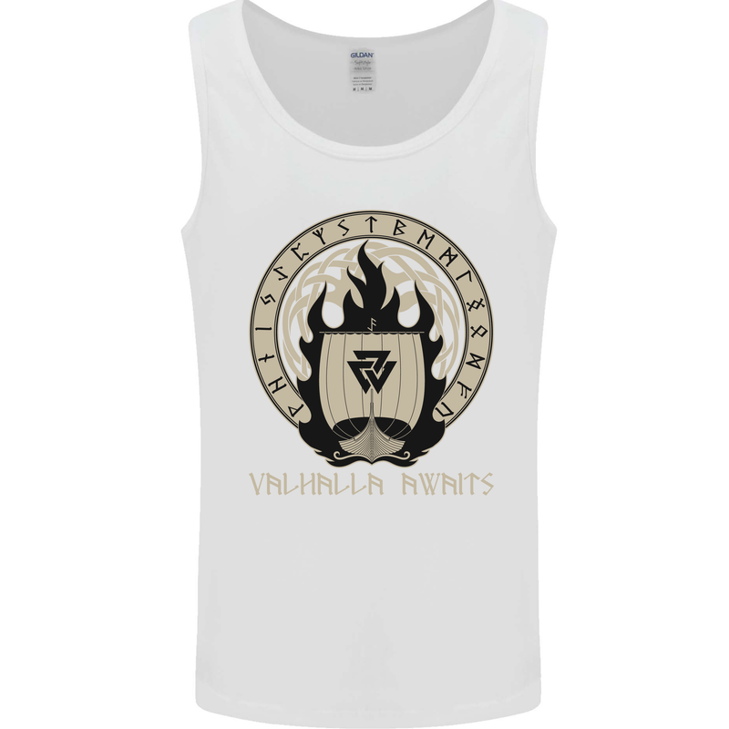 Vikings Valhalla Awaits Valknut Symbol Odin Mens Vest Tank Top White