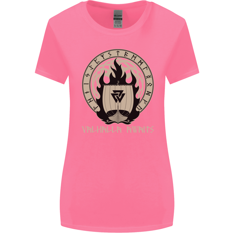 Vikings Valhalla Awaits Valknut Symbol Odin Womens Wider Cut T-Shirt Azalea