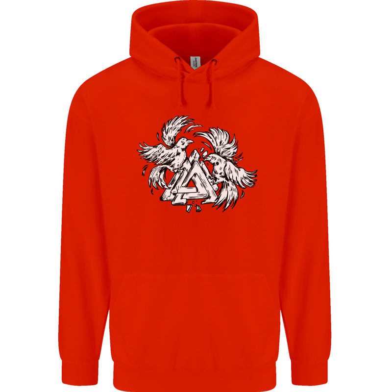 Vikings Valknut Symbol With Ravens Childrens Kids Hoodie Bright Red