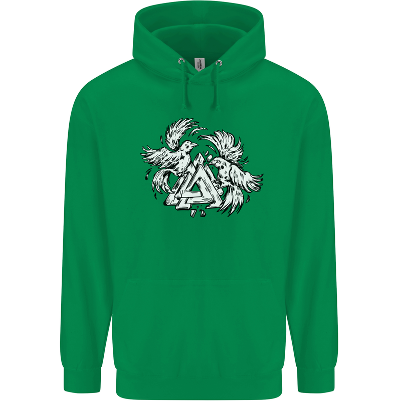 Vikings Valknut Symbol With Ravens Childrens Kids Hoodie Irish Green