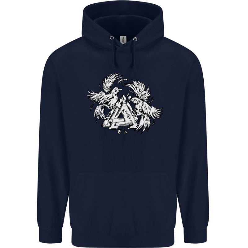 Vikings Valknut Symbol With Ravens Childrens Kids Hoodie Navy Blue