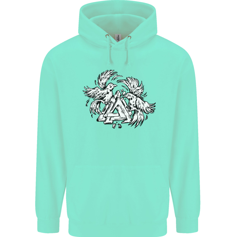 Vikings Valknut Symbol With Ravens Childrens Kids Hoodie Peppermint