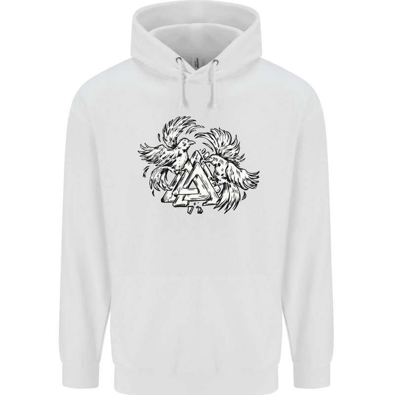 Vikings Valknut Symbol With Ravens Childrens Kids Hoodie White