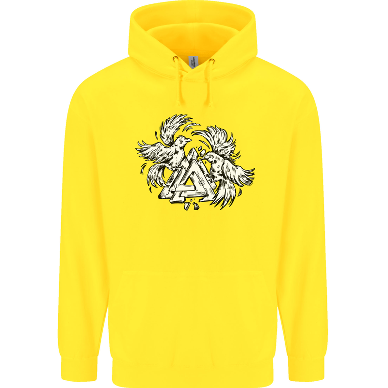 Vikings Valknut Symbol With Ravens Childrens Kids Hoodie Yellow