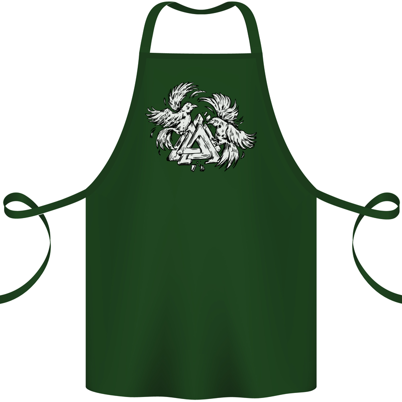 Vikings Valknut Symbol With Ravens Cotton Apron 100% Organic Forest Green
