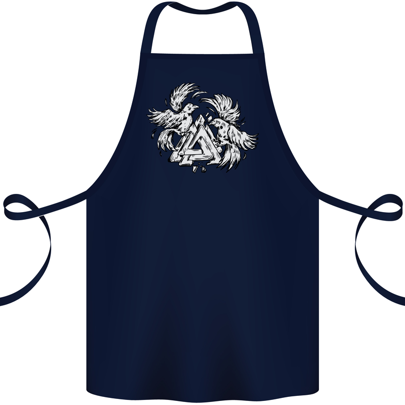 Vikings Valknut Symbol With Ravens Cotton Apron 100% Organic Navy Blue