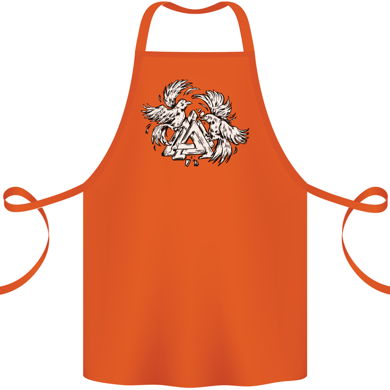 Vikings Valknut Symbol With Ravens Cotton Apron 100% Organic Orange