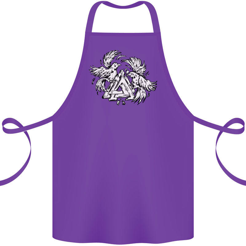 Vikings Valknut Symbol With Ravens Cotton Apron 100% Organic Purple
