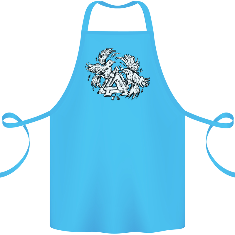 Vikings Valknut Symbol With Ravens Cotton Apron 100% Organic Turquoise