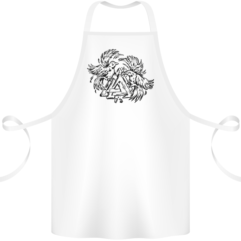 Vikings Valknut Symbol With Ravens Cotton Apron 100% Organic White