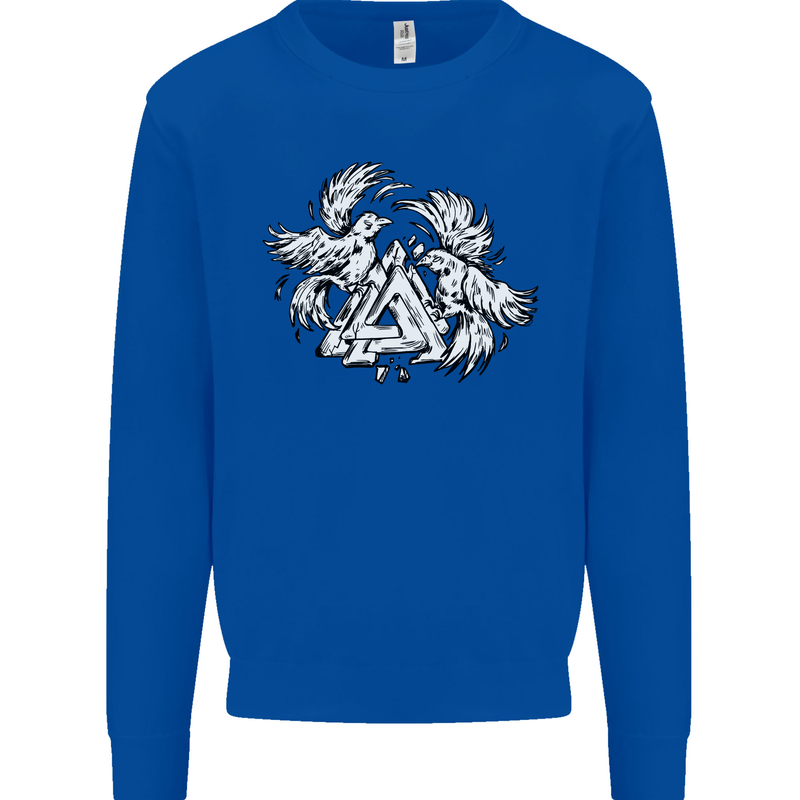Vikings Valknut Symbol With Ravens Kids Sweatshirt Jumper Royal Blue