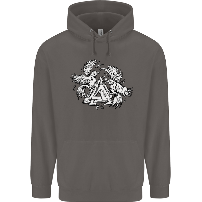 Vikings Valknut Symbol With Ravens Mens 80% Cotton Hoodie Charcoal