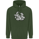 Vikings Valknut Symbol With Ravens Mens 80% Cotton Hoodie Forest Green