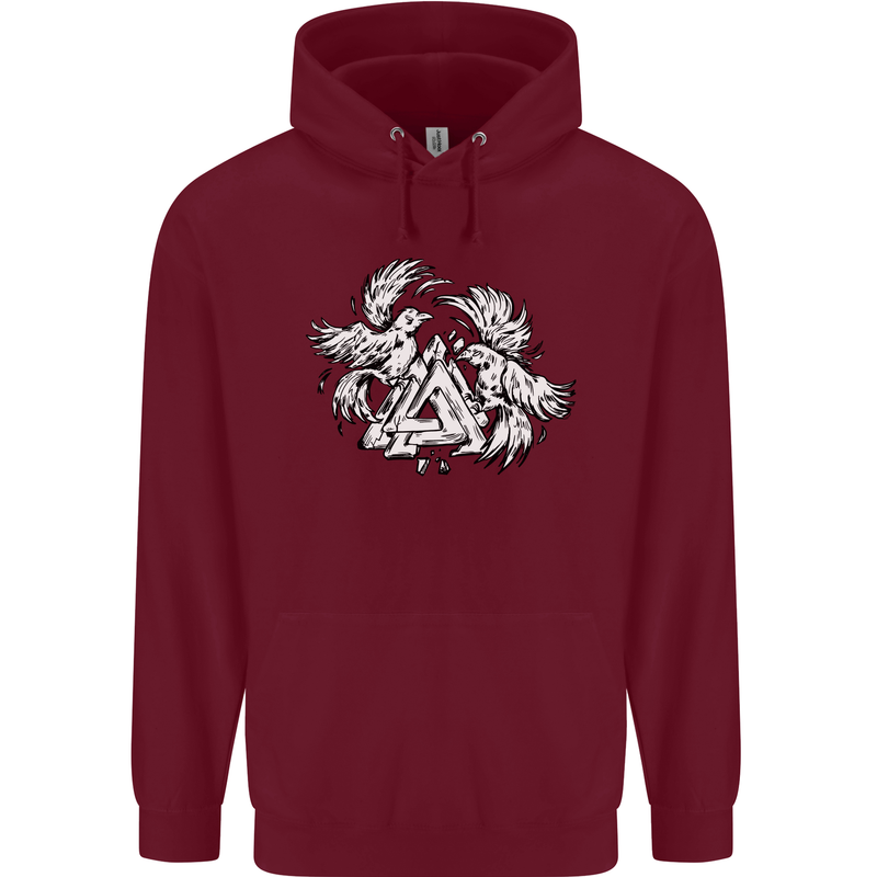 Vikings Valknut Symbol With Ravens Mens 80% Cotton Hoodie Maroon