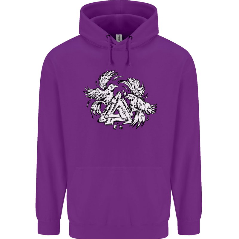 Vikings Valknut Symbol With Ravens Mens 80% Cotton Hoodie Purple