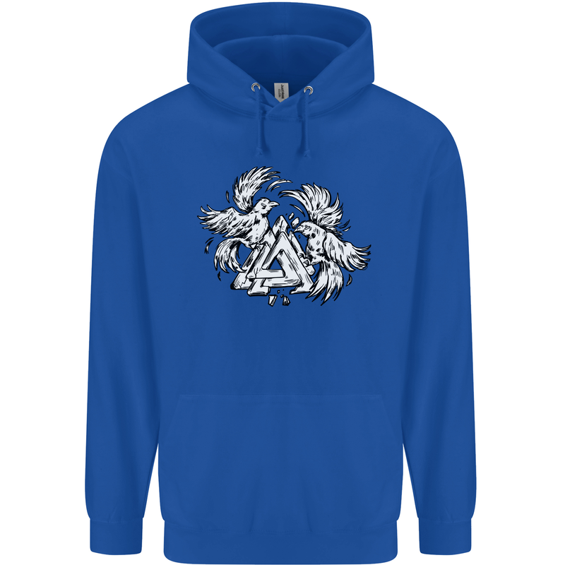 Vikings Valknut Symbol With Ravens Mens 80% Cotton Hoodie Royal Blue