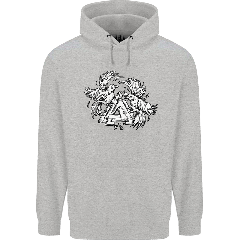 Vikings Valknut Symbol With Ravens Mens 80% Cotton Hoodie Sports Grey