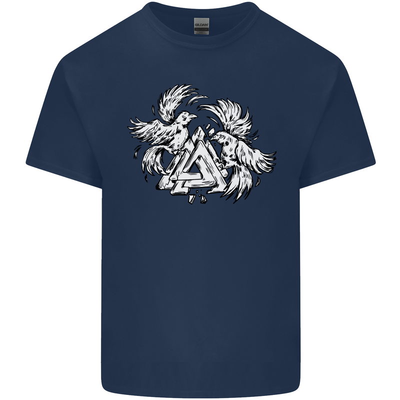 Vikings Valknut Symbol With Ravens Mens Cotton T-Shirt Tee Top Navy Blue
