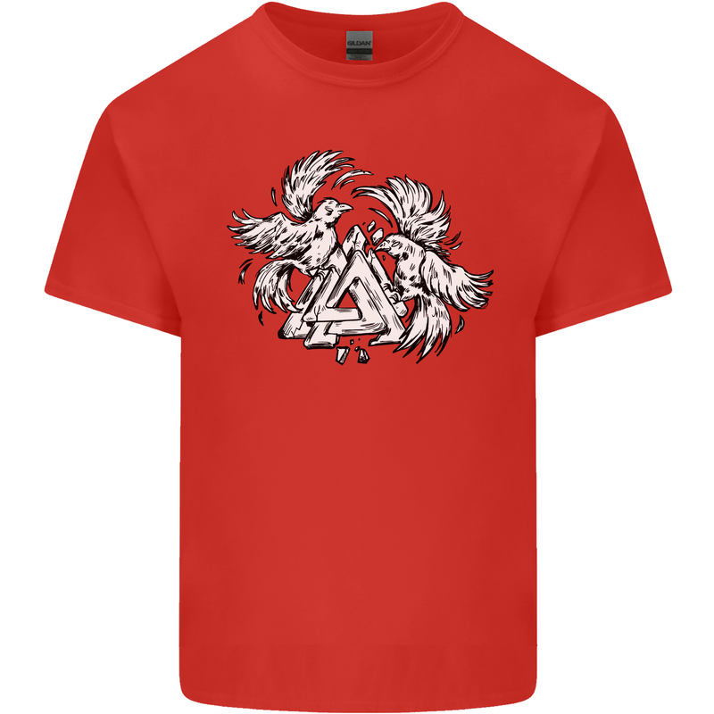 Vikings Valknut Symbol With Ravens Mens Cotton T-Shirt Tee Top Red