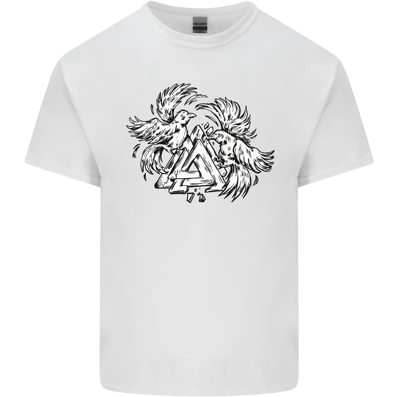 Vikings Valknut Symbol With Ravens Mens Cotton T-Shirt Tee Top White