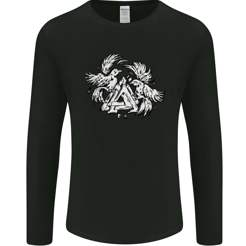 Vikings Valknut Symbol With Ravens Mens Long Sleeve T-Shirt Black