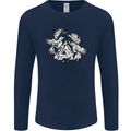 Vikings Valknut Symbol With Ravens Mens Long Sleeve T-Shirt Navy Blue