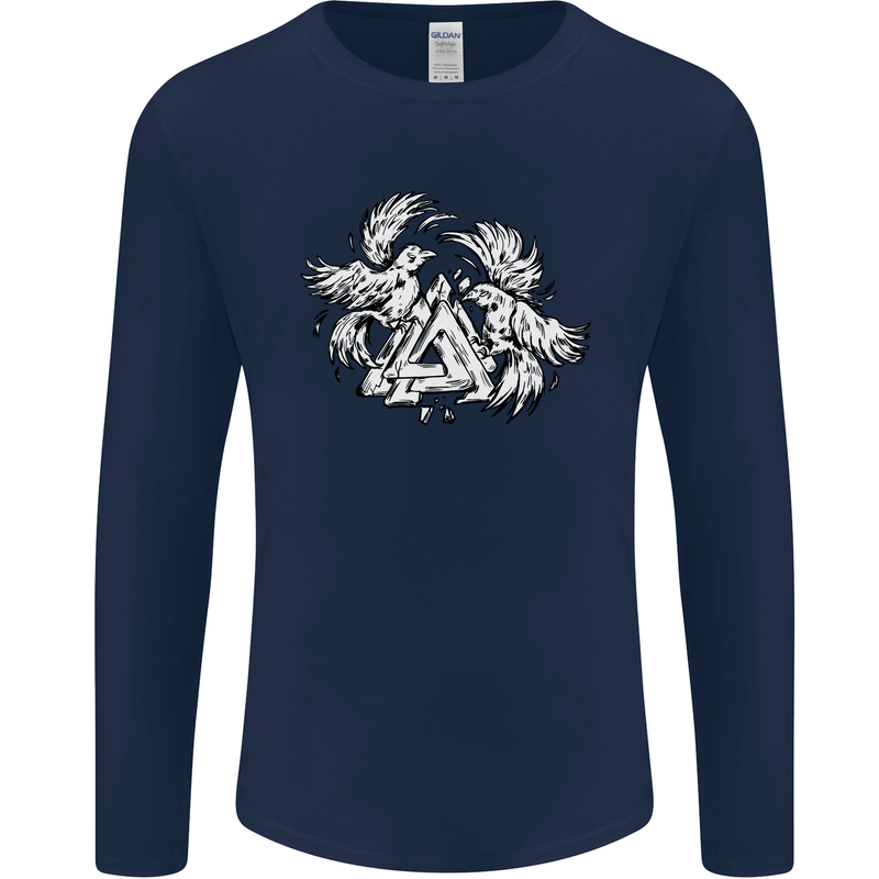 Vikings Valknut Symbol With Ravens Mens Long Sleeve T-Shirt Navy Blue