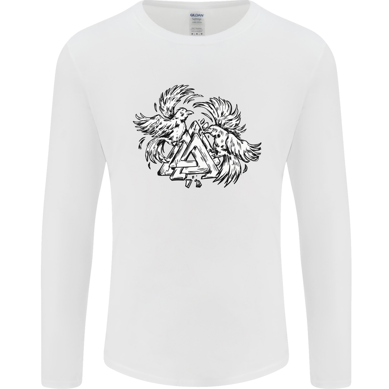 Vikings Valknut Symbol With Ravens Mens Long Sleeve T-Shirt White