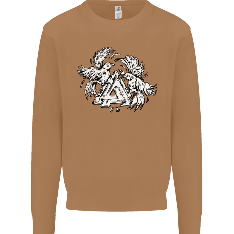 Vikings Valknut Symbol With Ravens Mens Sweatshirt Jumper Caramel Latte