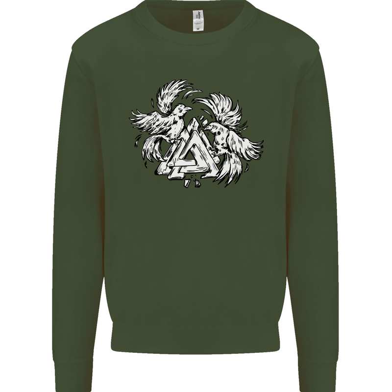 Vikings Valknut Symbol With Ravens Mens Sweatshirt Jumper Forest Green