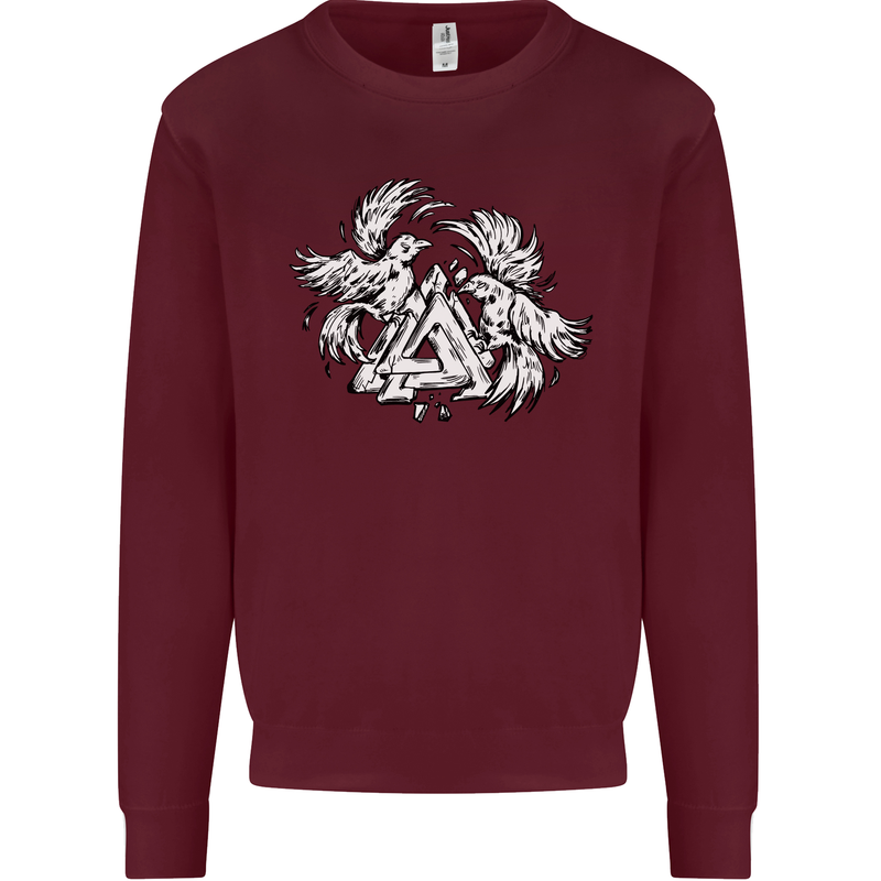 Vikings Valknut Symbol With Ravens Mens Sweatshirt Jumper Maroon