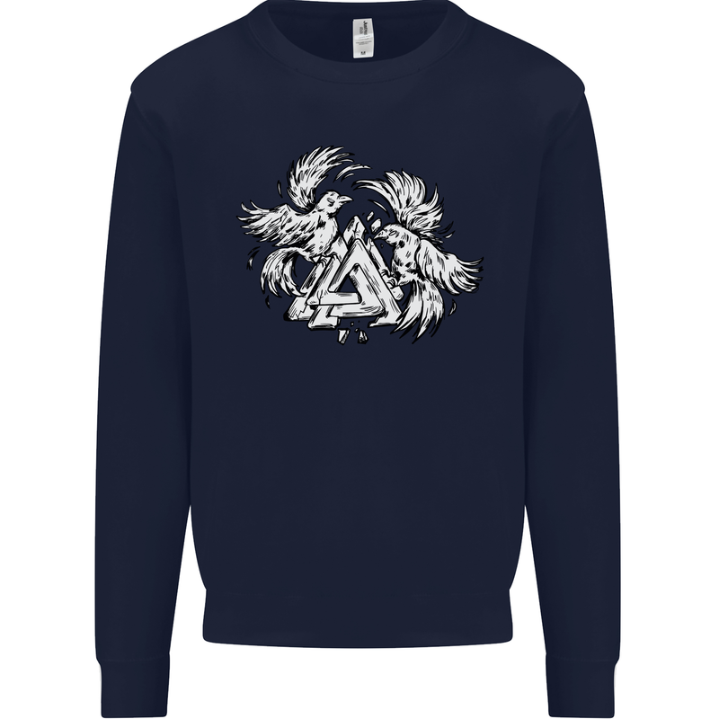 Vikings Valknut Symbol With Ravens Mens Sweatshirt Jumper Navy Blue