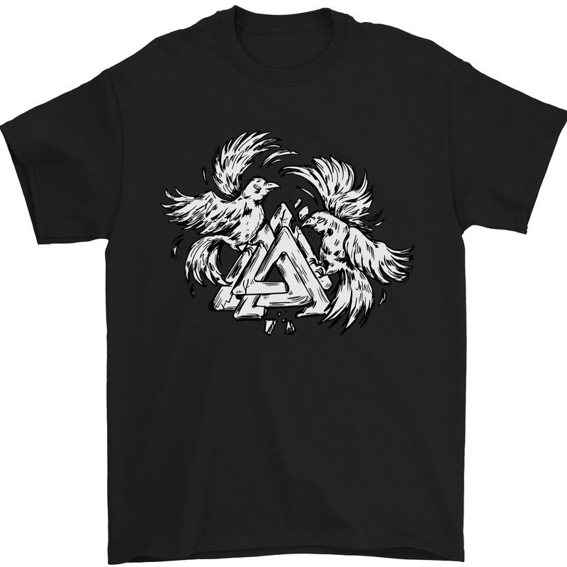 Vikings Valknut Symbol With Ravens Mens T-Shirt 100% Cotton Black