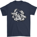 Vikings Valknut Symbol With Ravens Mens T-Shirt 100% Cotton Navy Blue