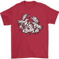 Vikings Valknut Symbol With Ravens Mens T-Shirt 100% Cotton Red