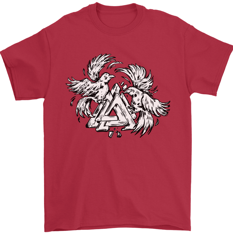 Vikings Valknut Symbol With Ravens Mens T-Shirt 100% Cotton Red