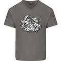 Vikings Valknut Symbol With Ravens Mens V-Neck Cotton T-Shirt Charcoal
