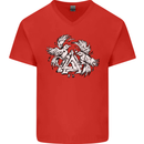 Vikings Valknut Symbol With Ravens Mens V-Neck Cotton T-Shirt Red