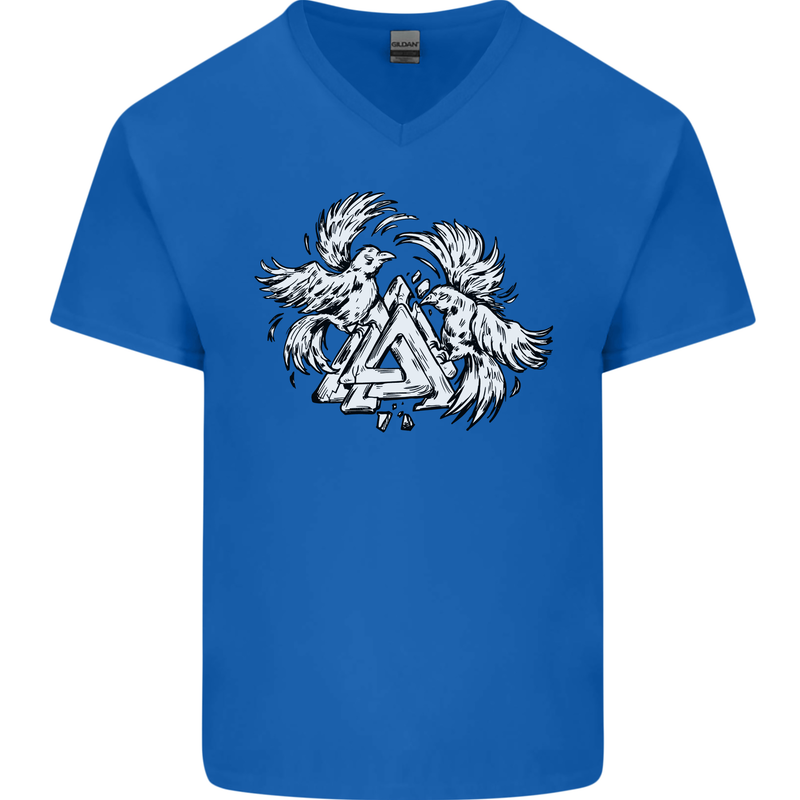 Vikings Valknut Symbol With Ravens Mens V-Neck Cotton T-Shirt Royal Blue