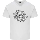 Vikings Valknut Symbol With Ravens Mens V-Neck Cotton T-Shirt White