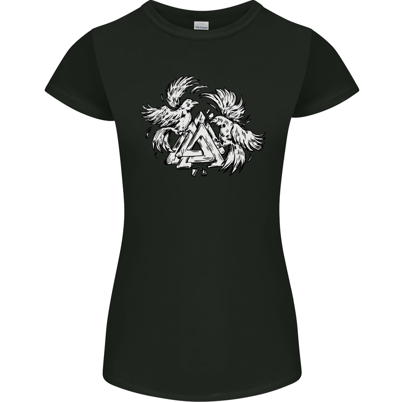 Vikings Valknut Symbol With Ravens Womens Petite Cut T-Shirt Black