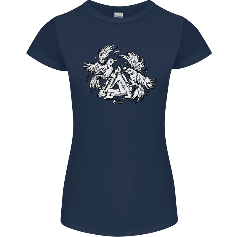 Vikings Valknut Symbol With Ravens Womens Petite Cut T-Shirt Navy Blue