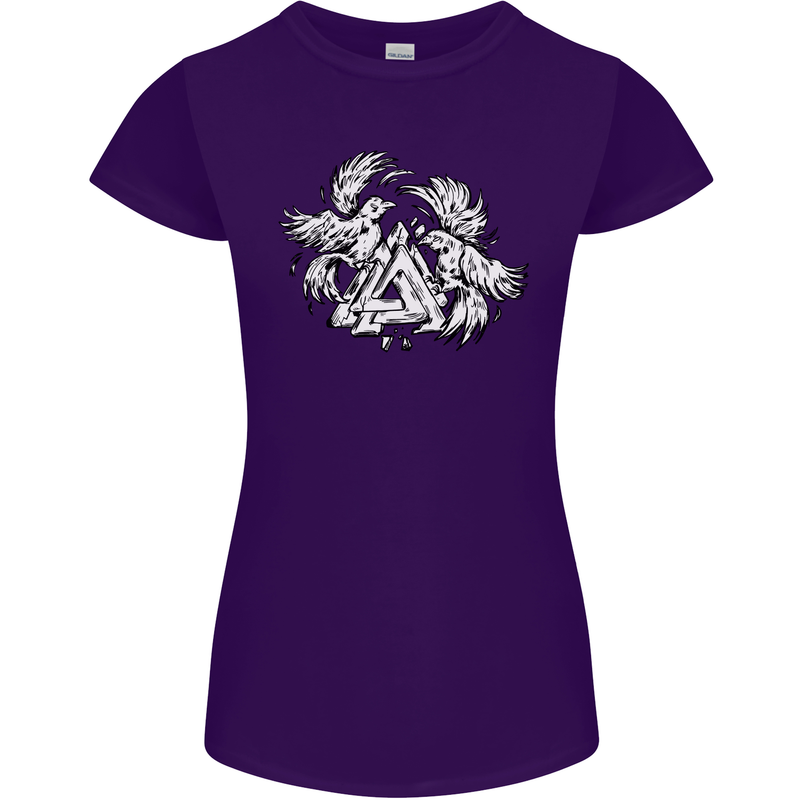 Vikings Valknut Symbol With Ravens Womens Petite Cut T-Shirt Purple