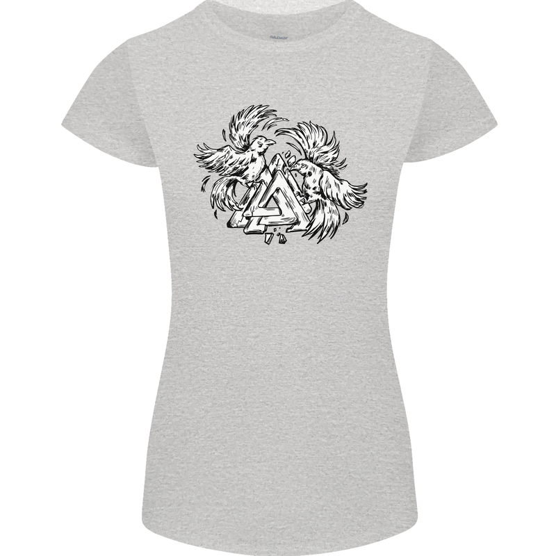 Vikings Valknut Symbol With Ravens Womens Petite Cut T-Shirt Sports Grey