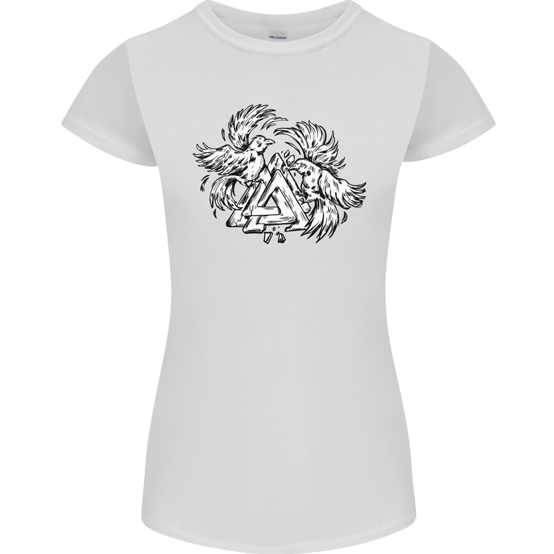 Vikings Valknut Symbol With Ravens Womens Petite Cut T-Shirt White