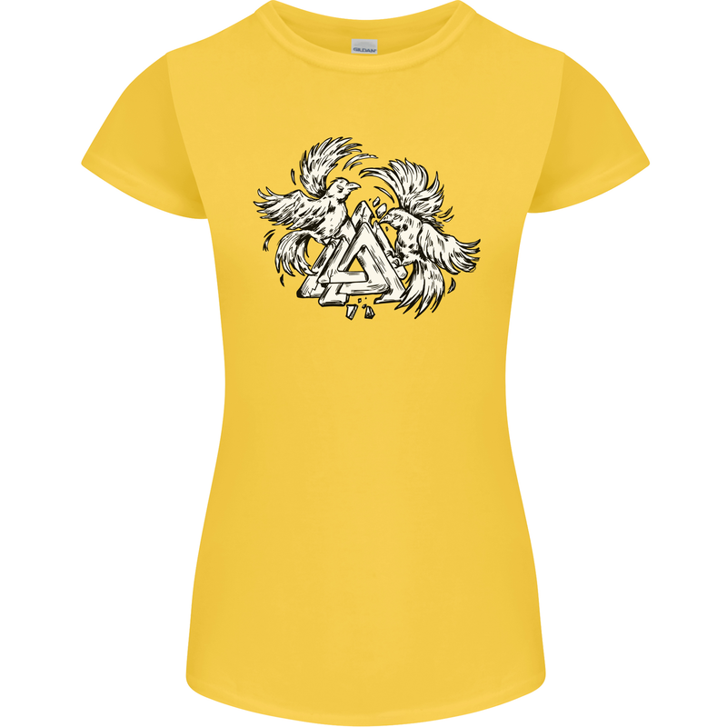 Vikings Valknut Symbol With Ravens Womens Petite Cut T-Shirt Yellow