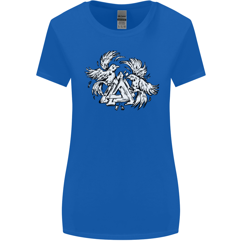Vikings Valknut Symbol With Ravens Womens Wider Cut T-Shirt Royal Blue